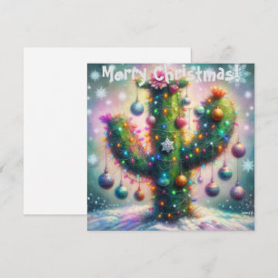 Christmas Saguaro Cactus Whimsical Snowflakes Card