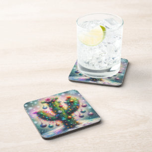 Christmas Saguaro Cactus Whimsical Snowflakes  Coaster