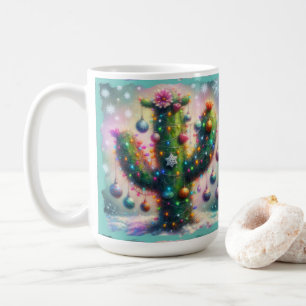 Christmas Saguaro Cactus Whimsical Snowflakes Coffee Mug