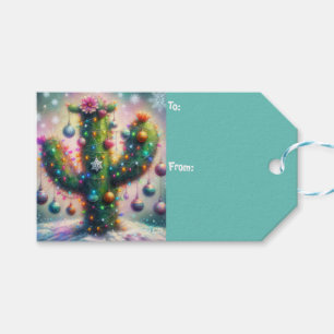 Christmas Saguaro Cactus Whimsical Snowflakes  Gift Tags
