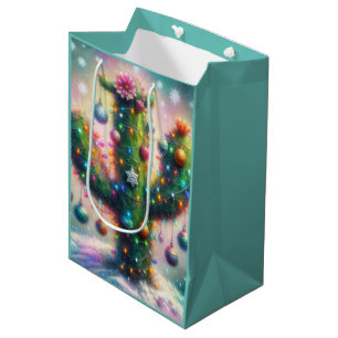 Christmas Saguaro Cactus Whimsical Snowflakes Medium Gift Bag