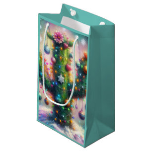 Christmas Saguaro Cactus Whimsical Snowflakes  Small Gift Bag