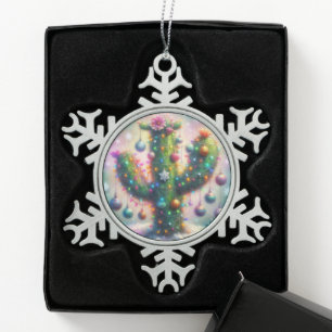 Christmas Saguaro Cactus Whimsical Snowflakes Snowflake Pewter Christmas Ornament