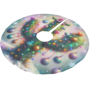Christmas Saguaro Tree Cactus Whimsical Teal Pink Brushed Polyester Tree Skirt