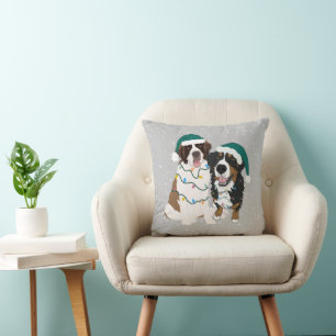 Christmas Saint Bernard and Bernese Mountain Dog Cushion