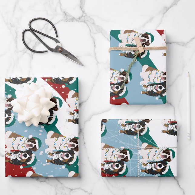 Christmas Saint Bernard and Bernese Mountain Dog Wrapping Paper Sheet (Front)