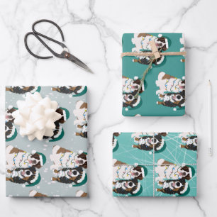 Christmas Saint Bernard and Bernese Mountain Dog Wrapping Paper Sheet