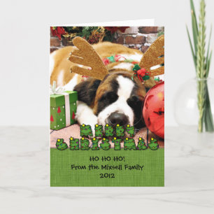 Christmas - Saint Bernard - Blue Holiday Card