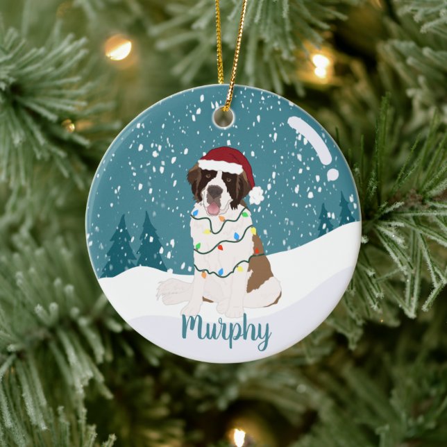 Christmas Saint Bernard  Ceramic Tree Decoration (Tree)