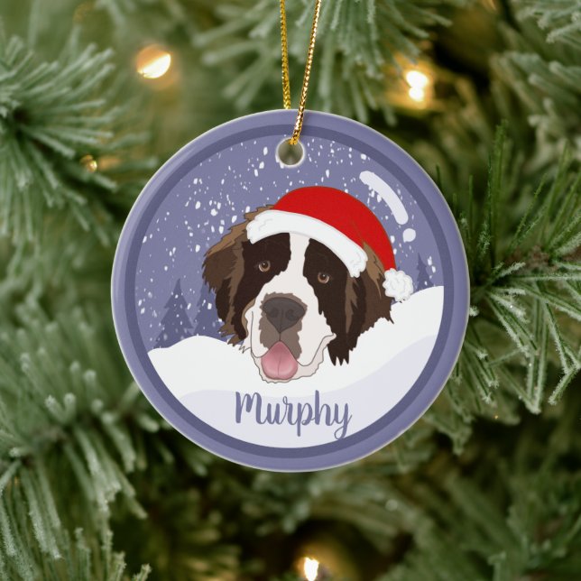 Christmas Saint Bernard  Ceramic Tree Decoration (Tree)