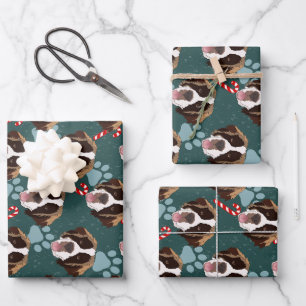 Christmas Saint Bernard Wrapping Paper Sheet