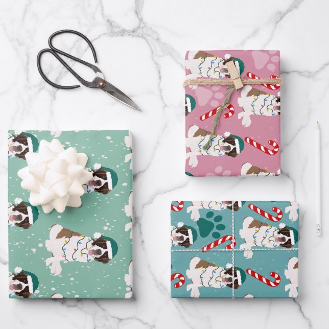 Christmas Saint Bernard  Wrapping Paper Sheet (Front)