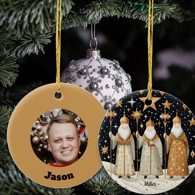 Christmas Saints Custom Name & Photo Ceramic Tree Decoration (Creator Uploaded)