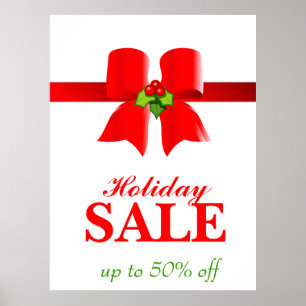 Christmas Sale Poster Holiday Gift Bow Red White H