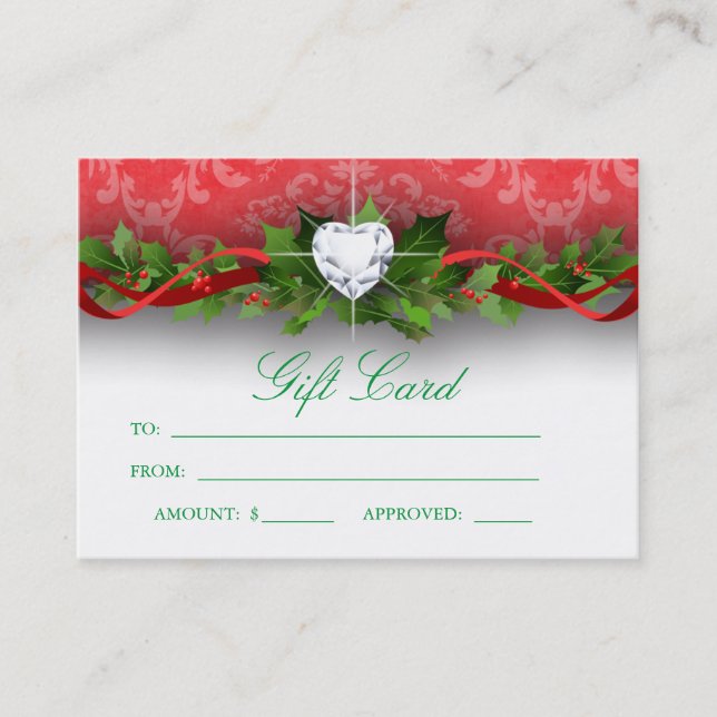 Christmas Salon Gift Certificate Card Damask Heart (Front)