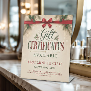 Christmas Salon Gift Certificate Promo Pedestal Sign