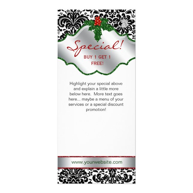 Christmas Salon Rack Card Damask RG Floral (Front)