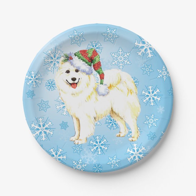 Christmas Samoyed Paper Plate (Front)