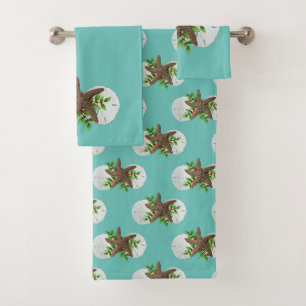 Christmas Sand Dollar Starfish Turquoise Bath Towel Set