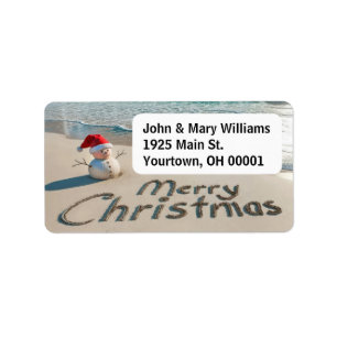 Christmas Sand Man On a Beach Label