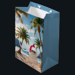 Christmas Sand Man On a Beach Medium Gift Bag<br><div class="desc">Cute sand snowman with Santa Claus cap on a beach with palm trees</div>