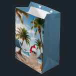 Christmas Sand Man On a Beach Medium Gift Bag<br><div class="desc">Cute sand snowman with Santa Claus cap on a beach with palm trees</div>