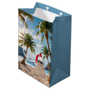 Christmas Sand Man On a Beach Medium Gift Bag