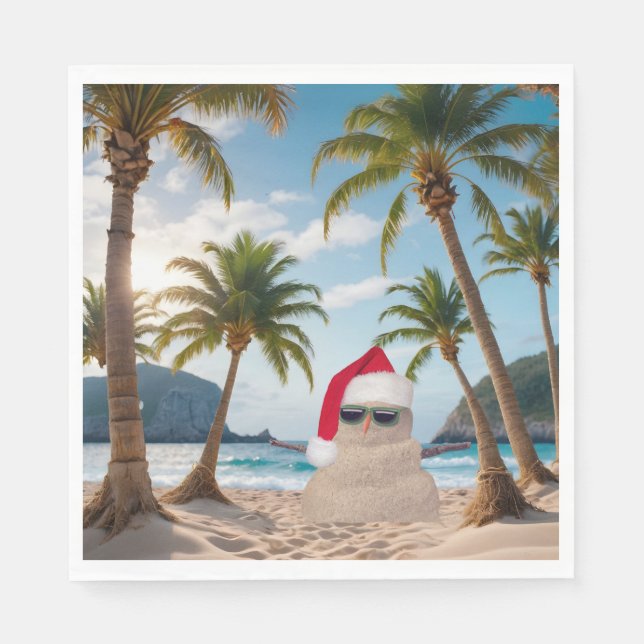 Christmas Sand Man On a Beach Napkin (Front)