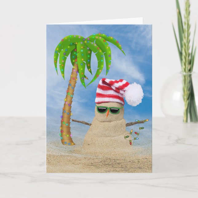 Christmas Sand Man with Palm Tree Holiday Card (Front)
