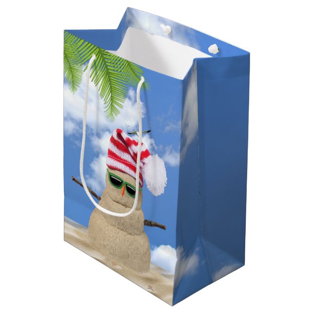 Christmas Sand Snowman Medium Gift Bag (Front Angled)