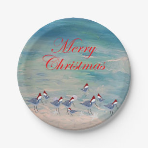 Christmas sandpipers coastal Holiday party  Paper Plate