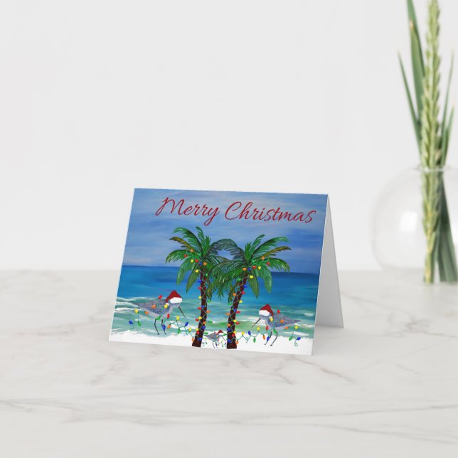 Christmas sandpipers Holiday coastal cards.  (Front)