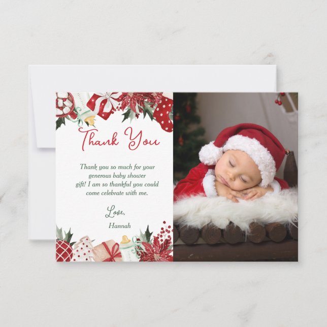 Christmas Sant Baby Shower  Thank You Card (Front)
