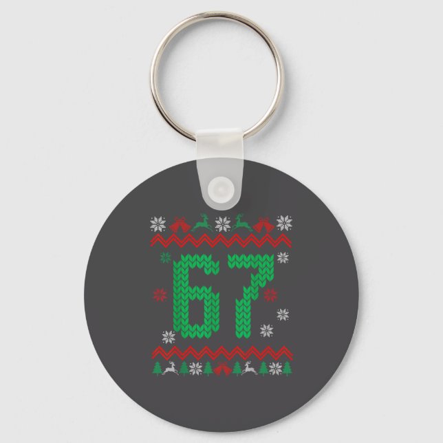 Christmas Santa 67 Six Seven Meme Ugly Sweater  Key Ring (Front)