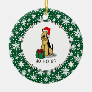 Christmas Santa Airedale Terrier HO HO HO Cute Ceramic Tree Decoration