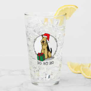 Christmas Santa Airedale Terrier HO HO HO Cute Glass