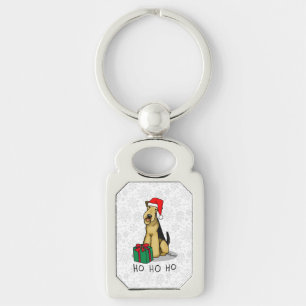 Christmas Santa Airedale Terrier HO HO HO Cute Key Ring