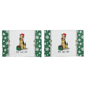 Christmas Santa Airedale Terrier HO HO HO Cute Pillowcase