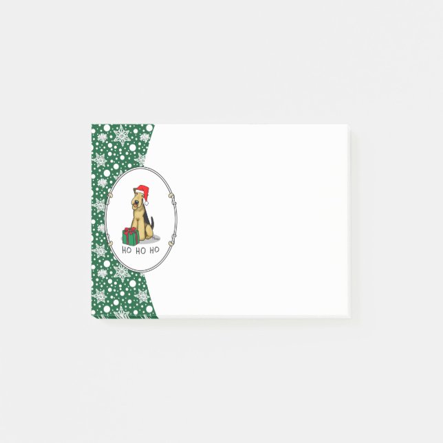 Christmas Santa Airedale Terrier HO HO HO Cute Post-it Notes (Front)