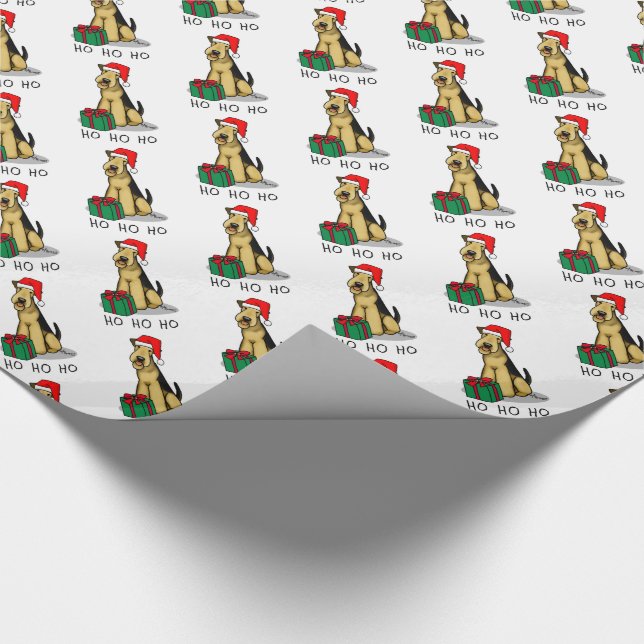 Christmas Santa Airedale Terrier HO HO HO Cute Wrapping Paper (Corner)