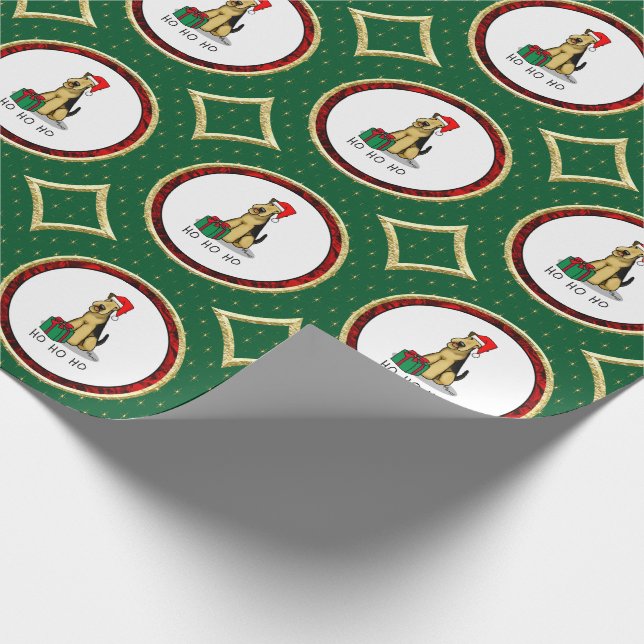 Christmas Santa Airedale Terrier HO HO HO Cute Wrapping Paper (Corner)