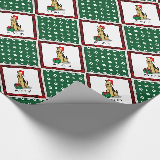 Christmas Santa Airedale Terrier HO HO HO Cute Wrapping Paper (Corner)