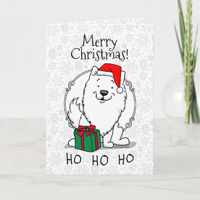 Christmas Santa American Eskimo Dog HO HO HO Cute Card (Front)