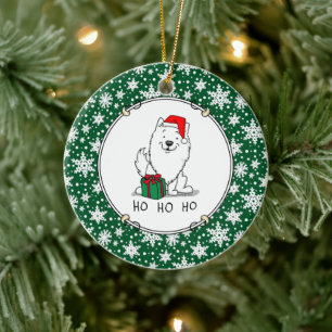 Christmas Santa American Eskimo Dog HO HO HO Cute Ceramic Tree Decoration