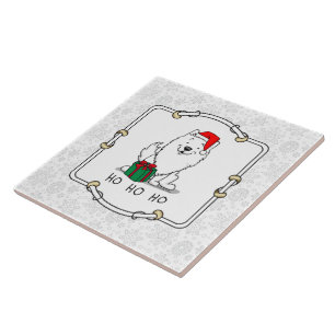 Christmas Santa American Eskimo Dog HO HO HO Cute Tile