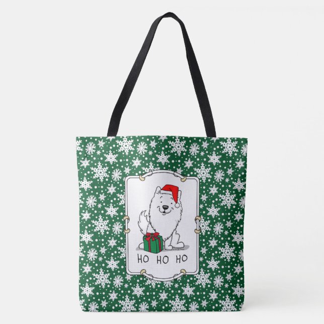 Christmas Santa American Eskimo Dog HO HO HO Cute Tote Bag (Front)