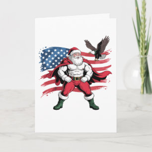 Christmas Santa American Flag Eagle Patriotic Xmas Card