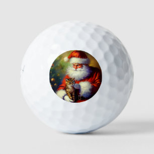 Christmas Santa and a Cat (1) Golf Balls