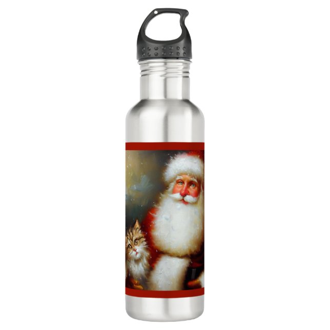 Christmas Santa and a Cat 2 710 Ml Water Bottle (Front)