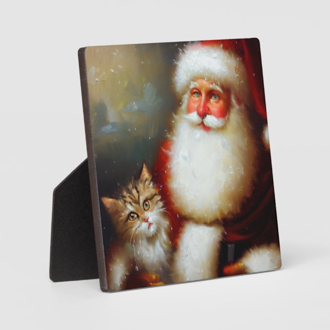 Christmas Santa and a Cat 2 Plaque (Front)